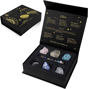 GolbalJew Libra Crystals Gift Set, Zodiac Signs Healing Crystals Birthstones with Horoscope Box Set Libra Astrology Crystal Bracelet Healing Stones Gifts